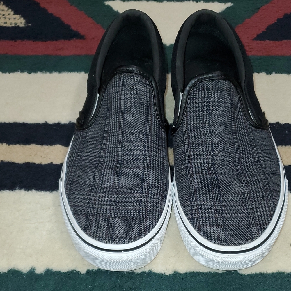 Men's Black And Gray Plaid Slip-On Shoes